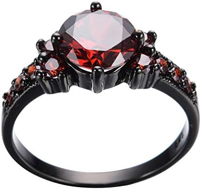 T-Jewelry Vintage Ruby Red Garnet Wedding Promise Band Ring 10kt Black Gold cheio SZ 6-10