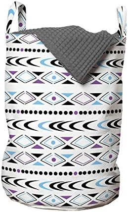 Bolsa de lavanderia tribal de Ambesonne, Triângulos organizados horizontalmente pontos e meio círculos, cesto de cesto com alças fechamento de cordão para lavanderias, 13 x 19, multicolor