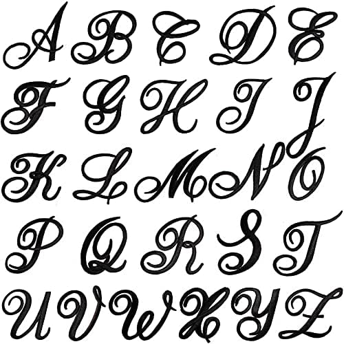 Kit de 26 peças de patch de letra de monograma, ferro de script em apliques, kit inclui todas as 26 letras cursivas para