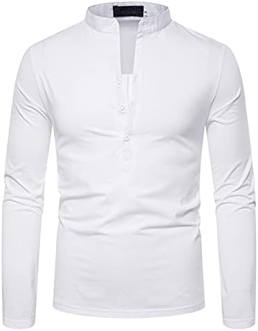 Button V pescoço confortável cor de manga longa topo topo sólido blusa masculina masculina masculina masculina camiseta