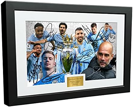 12x8 A4 2021 Premier League Champions Manchester City FC assinou Sterling Guardiola Jesus Aguro Foden Kevin de Bruyne Gundogan Dias Photog Autografado Photog