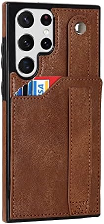 Capa de telefone compatível com Samsung Galaxy S22 Ultra Leather Cartê de Correia Caixa de Tela Stand Strap Strap Caixa