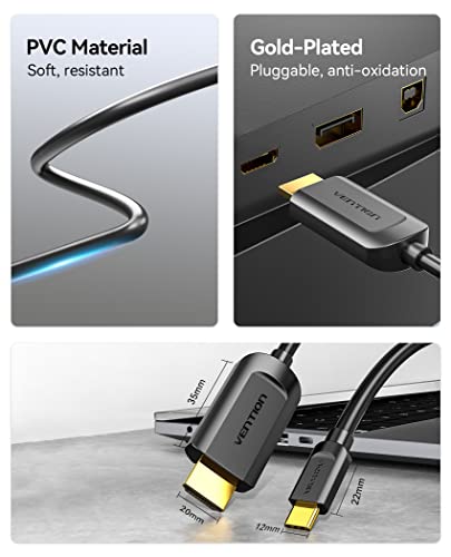 VENÇÃO USB C TO CABO HDMI 5 pés [4K, alta velocidade] Cabo USB Tipo C a HDMI para o escritório em casa, Thunderbolt 3 Compatível