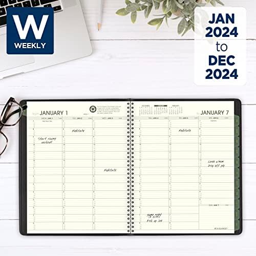 Atualmente, o Planejador de Livros de compromisso semanal e mensal de 2024, 7 x 8-3/4, médio, reciclado, preto