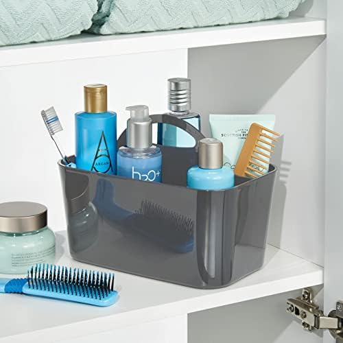 Mdesign pequeno chuveiro plástico/banheiro Organizador de armazenamento Caddy com alça - dormitório, prateleira, armário - sabão, shampoo, condicionador, pentes, pincéis, coleção Lumiere, 2 pacote, cinza a carvão