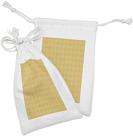 Conjunto de bolsas de tecido de mostarda de Ambesonne de 2, formas quadradas de Rhombus de diamante aninhadas abstratas geométricas, pequenos saco de cordão para máscaras e favores de produtos de higiene pessoal, 9 x 6, amarelo -terra pálida e branco