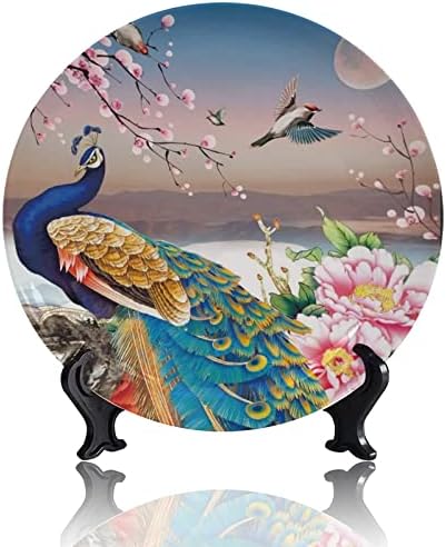 Pintura de pássaro vintage Pavão de pavão Pattern Placa decorativa Design de moda Decoração de arte Cerâmica artesanal para sala