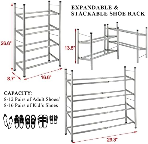 LNYZQUS 4 camadas de sapatos expansíveis, organizador de sapatos de sapatos resistentes para armário, prateleiras de sapatos ajustáveis