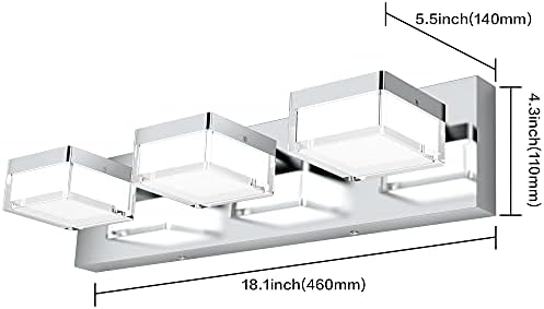 SOLFART Modern Dimmable Gloss Chrome LED Vanity Light para banheiro à prova d'água 3 luz sobre espelho