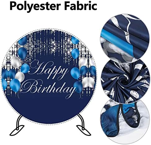 Azul marinho feliz aniversário redonda capa de pano de fundo de 7,2ft azul marinho e prata cenários glitter balões