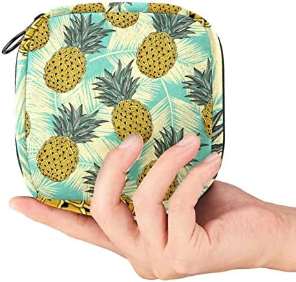 Bolsa de armazenamento para guardas higiênicos, portátil para mulheres meninas laváveis ​​folhas de abacaxi de frutas tropicais