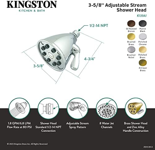 Kingston Brass K139A7 Cabeça de chuveiro vitoriano, Brass escovadas 3,63 x 3,63 x 4,75