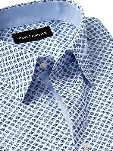 Camisa de estampa de diamante de algodão de algodão do Paul Fredrick Men Fit Fit