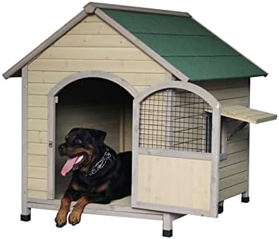 Dog House ao ar livre e cão de madeira interno canil à prova d'água com janela da porta Crados de cães de telhado de asfalto