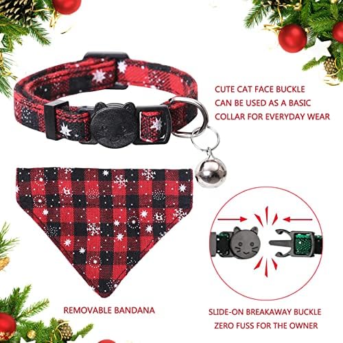 Colar de gato colarinho de gatinho com sino e bandana de gato, colares de gatos de segurança removíveis para gatos de garoto, acessórios de gato de flocos de neve de xadrez fofos para gatinhos, cachorro, filho