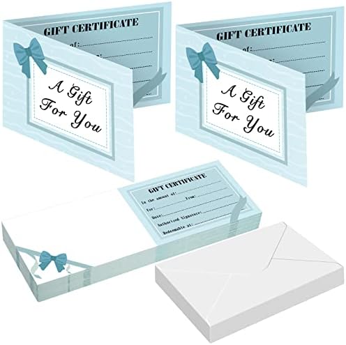 50 Sets Gift Certificates for Business Kraft Blank Presente Certificado com 50 PCS Envelopes Um presente para você