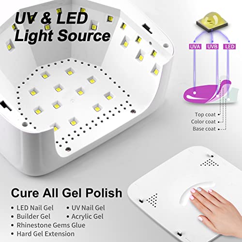 Lâmpada de unha UV LED 72W com tela de LED ajustável, luz de gel de gel de gel de unha recarregável, luz de gel sem fio de unhas