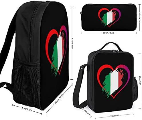 I Love Italy School Backpack Conjuntos para Student Fo Cute impressa Livro Set com lancheira isolada e caixa de lápis
