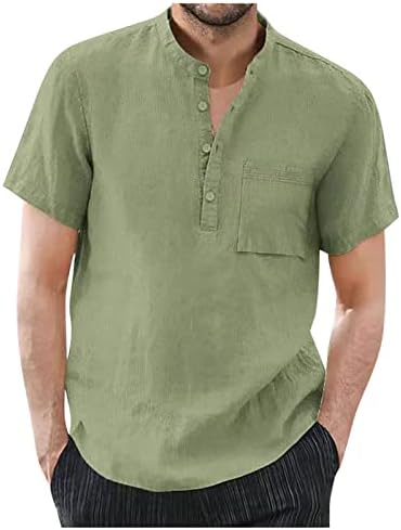 Camisas masculinas primavera verão masculino linho de algodão casual de cor sólida camisetas de manga curta camisas de colarinho