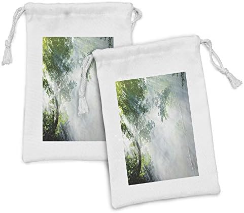 Conjunto de bolsas de tecido da floresta tropical de Ambesonne de 2, raio de sol entre sombras de árvores cenários idílicos