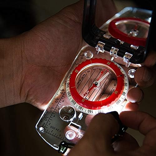 WPYYI Luminous Flip Compass com espelho LED leve à prova d'água para caminhada de navegação de montanhismo Orientador de sobrevivência
