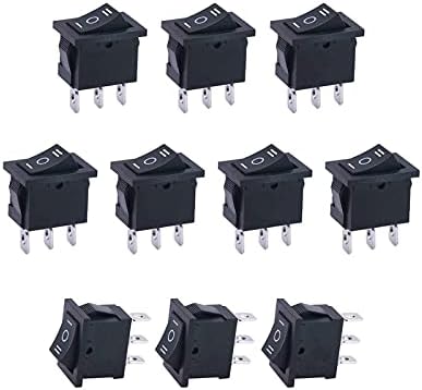 CNHKAU 10PCS AC 250V/6A, 125V/10A ON/OFF/ON SPDT 3 PIN 3 Posição Mini Rocker Switches Switch Snap Snap