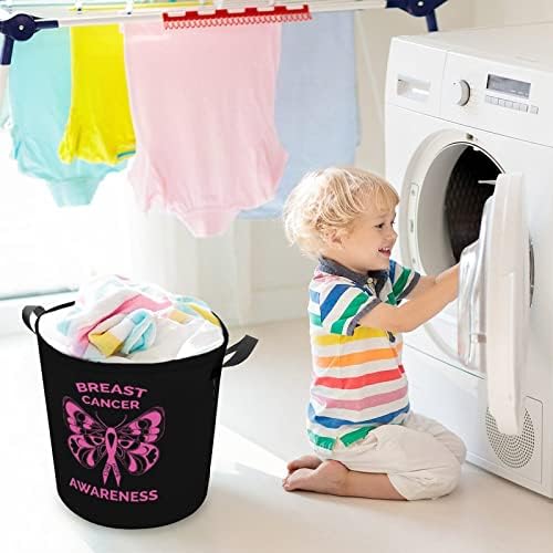 Câncer de mama Consciência da borboleta Fita rosa Cesta de lavanderia dobrável Lavanderia cesto de lavanderia bolsa de