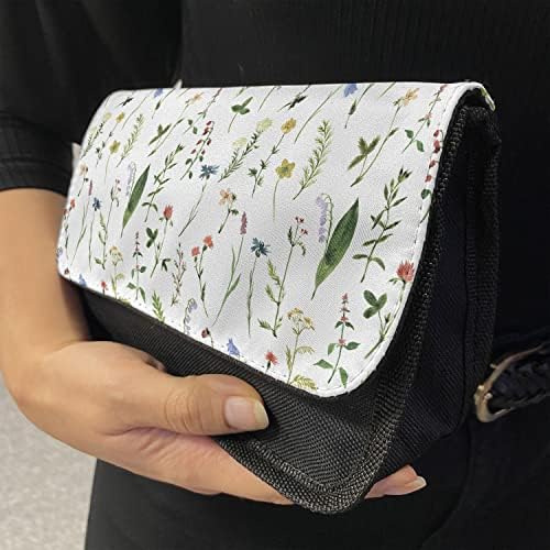 Caixa de lápis de folha lunarável, prado de primavera florescente, bolsa de lápis de caneta com zíper duplo, 8,5 x 5,5, multicolor