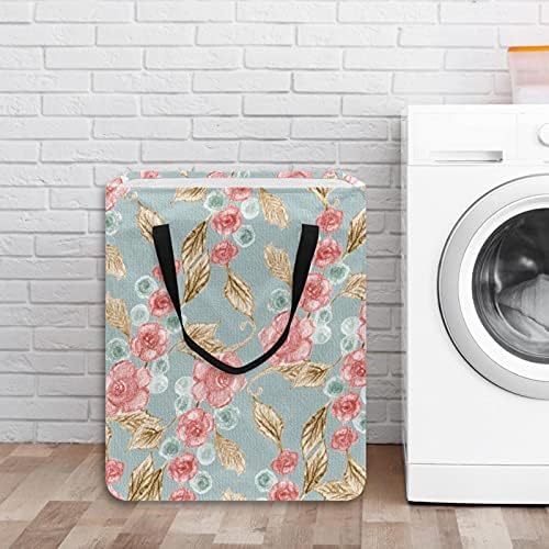 Hampers de lavanderia de padrão floral japonês, cesta de lavanderia dobrável à prova d'água com alças para o berçário