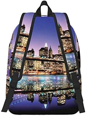 Moliae Brooklyn Bridge à noite Pinrt Canvas Mackpack for Men Mulheres, Mochila Laptop, Mochila Durável, Mochila ao ar