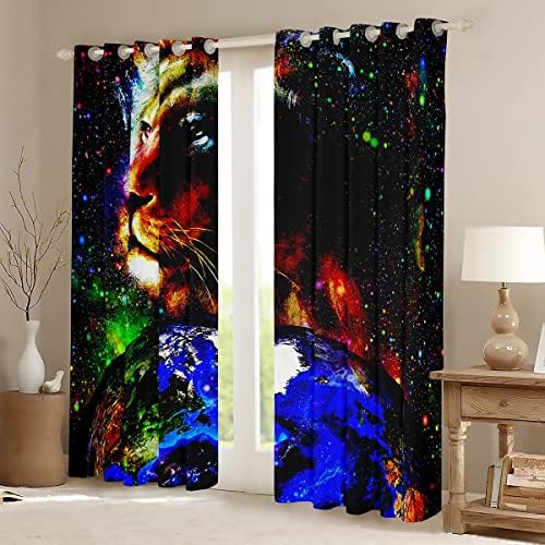 Cortinas de leão erosébrida, cortinas de janela impressas em animais 3d para crianças crianças, cortinas de blecaute decorativas coloridas,