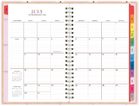Julho de 2023 - junho de 2024 Portátil 5 '' x 8 '' Tamanho da página semanal Planejador mensal de couro falso, a edição doméstica