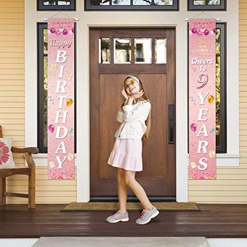 Pakboom feliz aniversário aplausos a 9 anos de banner de porta de sinal de pátio rosa 9º material decorações de festas de festa
