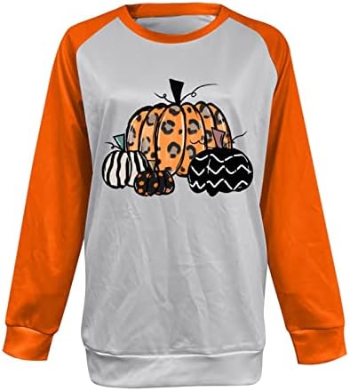 Uikmnhnhart feminina Molho de mangas compridas Tops de abóbora CASA CASA HALLOWEEN Crewen pescoço da moda do outono casual