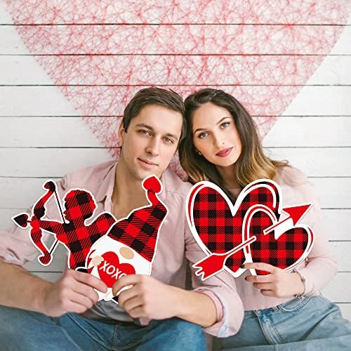 Sinais de pátio do dia dos namorados, 8 PCs Valentine Red & Black Buffalo Decorações de quintal xadrez com apostas suecas