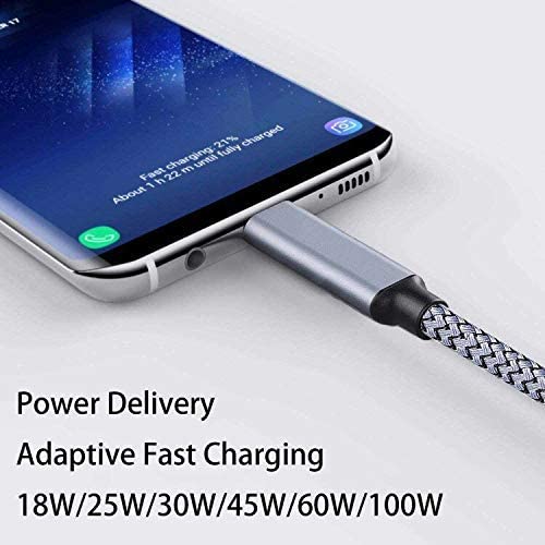 15 pés USB C a USB C Cabo 100W, carregamento rápido tipo C, Long trançado, cabo de carregador compatível com Samsung Galaxy
