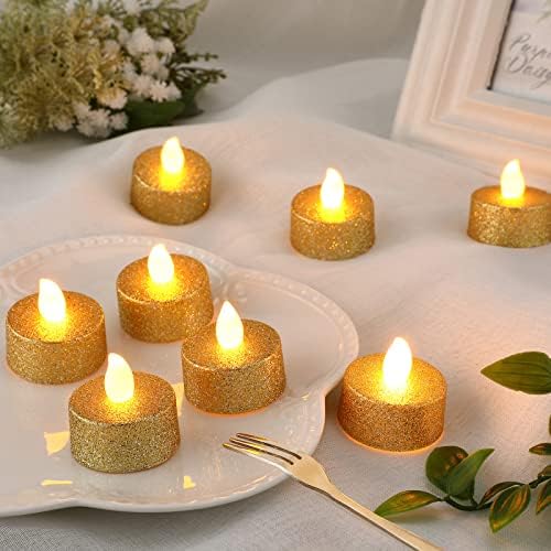 12 peças Christmas Glitter Tea Lights Velas do Dia dos Namorados Votivo Votivo Romântico Candle LED de LED para a decoração