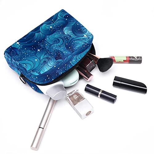 Bolsa de maquiagem de viagem Bolsa de cosmética azul estrelada Bolsa de maquiagem de pano de pano para mulheres e meninas