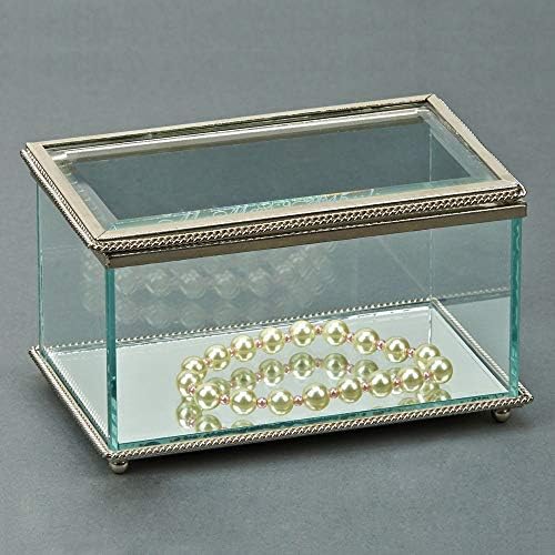 Presentes criativos Caixa de bugigangas de jóias de vidro retangular internacional, tampa articulada, seguros, pés de metal, caixa