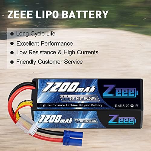 ZEEE 4S BATERHA DE LIPO 7200mAH 14,8V 80C com EC5 Conector Hard Case RC Bateria para RC Car Tank Buggy Truggy RC Racing