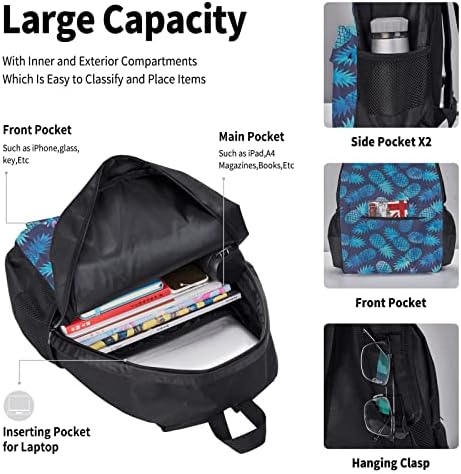 Ognot Blue Pineapple Printing School Backpack Teens Girls Garotos Bolsas de Bolsas Escolares Com Bolsa de Lápis de lancheira, Conjuntos