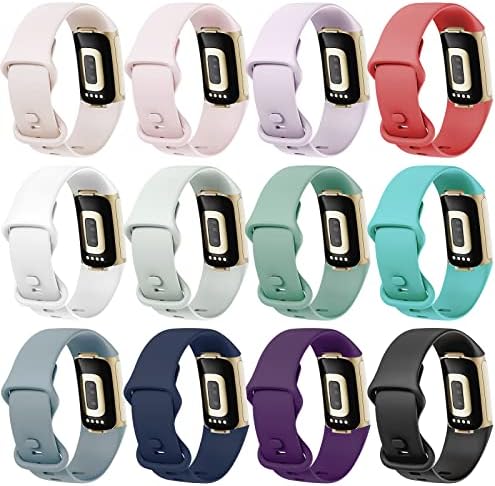 Lepmok 12-Pack Band Compatível com Fitbit Charge 5 Bands Mulheres homens, pulseiras de substituição de silicone suaves respiráveis ​​para Fitbit Charge 5 Rastreador de fitness avançado