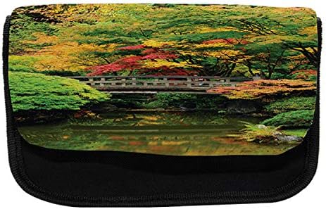 Caixa de lápis japonesa lunarável, ponte de madeira oriental, saco de lápis de caneta com zíper duplo, 8,5 x 5,5, coral