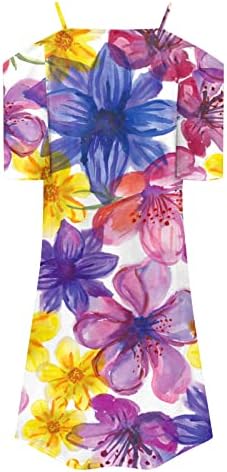 Vestidos de praia femininos de verão estampa floral fora de ombro vestido de manga curta zíper profundo v colunas soltas