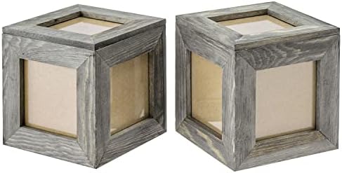 Mygift 5 polegadas Cubo fotográfico - Caixa de imagem para mesa decorativa de madeira cinza vintage, Conjunto de 2