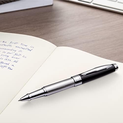 Zenzoi elegante conjunto de canetas preto e cromo com tinta de rollerball de ponto fino - canetas de escrita de luxo para