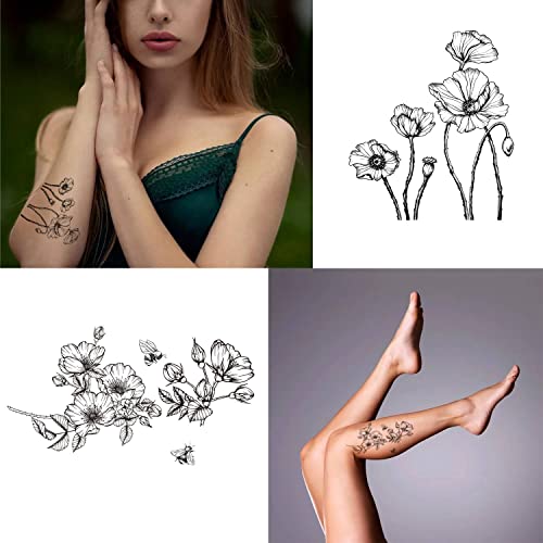 6 lençóis tatuagens temporárias mulheres adultos flores menina de flor favorita a manga do corpo tatuagens falsas