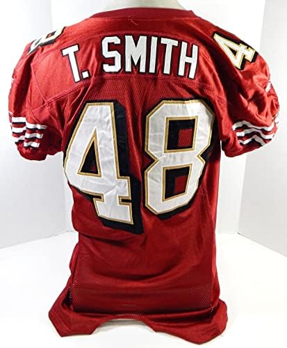 2006 San Francisco 49ers T.Smith 48 Jogo emitido Red Jersey 60 Seasons Patch 24 - Jerseys não assinados da NFL usada