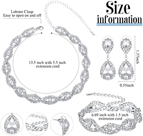 Sanwuta 4 PCs Bolsas de embreagem de shinestone Jóias para mulheres, Brincos de colar de estecros de cristal de bolsa de prata Brincos de breolas