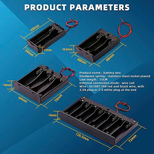 Dafurui [7 pacote 4 tipos AA porta -bateria com interruptor; 2pcs 2x1.5V aa, 1pcs 3x1.5v 3 aa, 2pcs 4x1.5v aa e 2pcs 8x1.5v AA Caixa de armazenamento de bateria com cabos de fios com fios